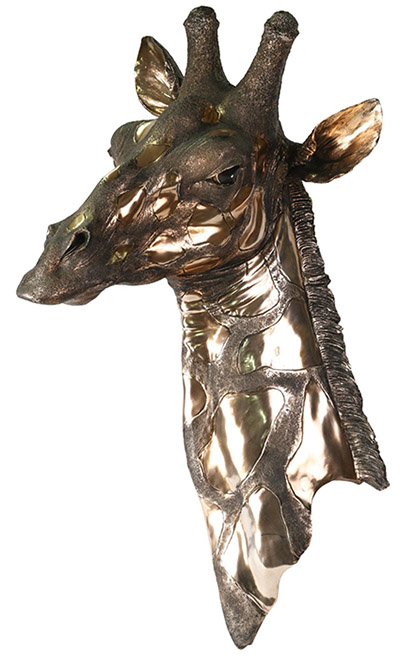 Resin Giraffe Head Copper Finish Wall Decor